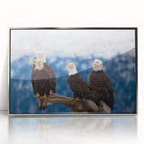 Mid-century modernist art depicting Alaskan scenery in muted earth tones on a silver-framed acrylic print.