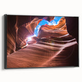 Black and white framed canvas of Antelope Canyon in Arizona, ideal for bedroom wall art.