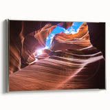 Framed canvas landscape art painting of Antelope Canyon in Arizona, featuring vibrant orange and red tones.