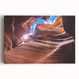 Black and white photograph of Antelope Canyon on stretched canvas, suitable as large kitchen wall art.
