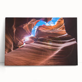 Black and white photograph of Antelope Canyon on stretched canvas, ideal for kitchen wall art or bedroom decor.