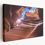 Antelope Canyon in Arizona depicted in vivid orange and red tones on a large stretched canvas, suitable for kitchen wall art.
