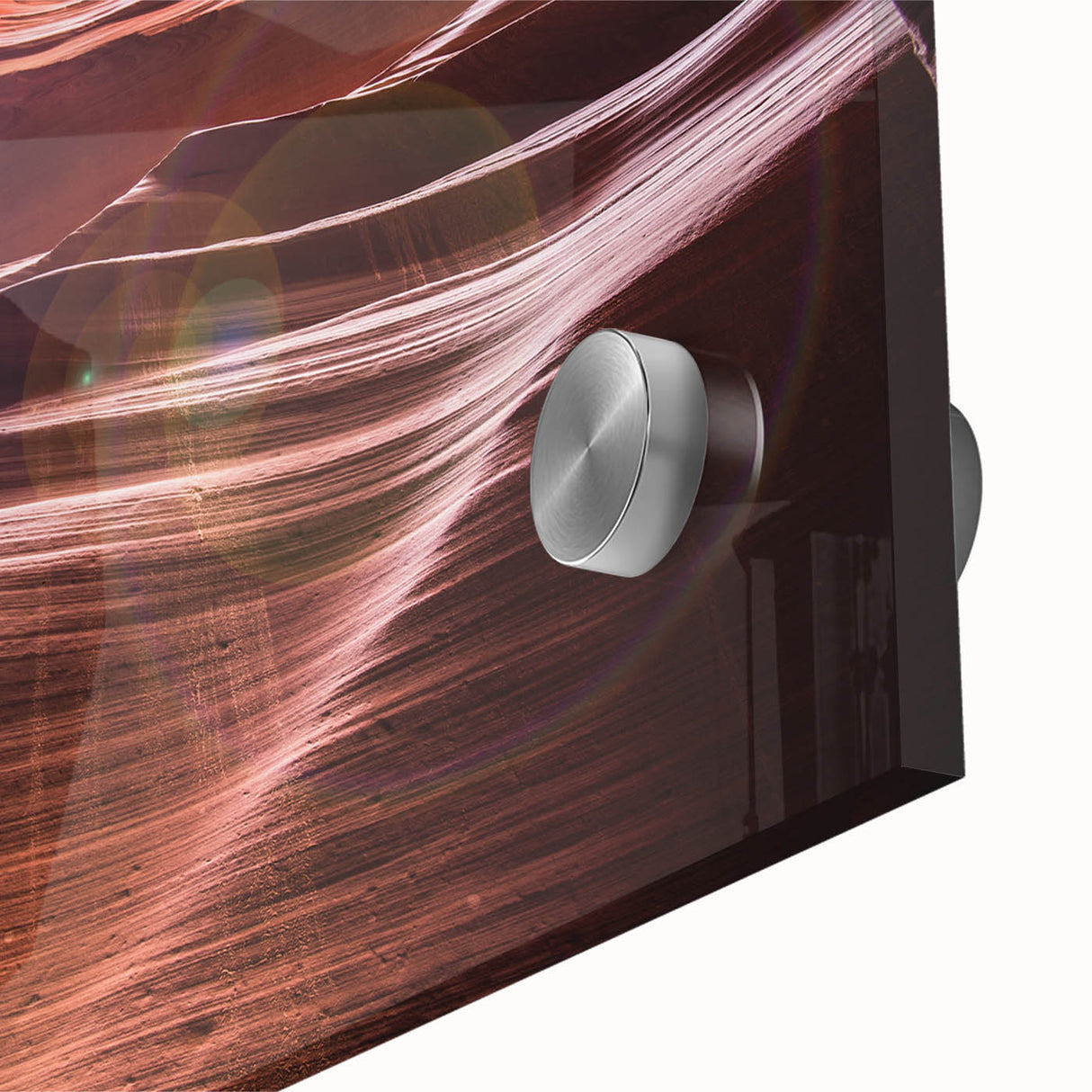 Mid-century modernist large abstract art print of Arizona Antelope Canyon in warm earth tones on acrylic glass.