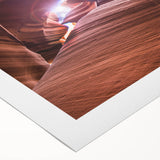 Art deco poster of Antelope Canyon in Arizona on rolled canvas, featuring earthy red and orange tones.