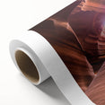 Art deco poster of Antelope Canyon in Arizona on rolled canvas, featuring earthy orange and red tones.