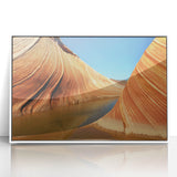 Framed acrylic print of Coyote Buttes in Arizona, featuring earthy red and orange tones, ideal for modern art wall decor.