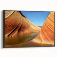 Black and white framed canvas of Coyote Buttes in Arizona, ideal for bedroom wall art with a vintage landscape theme.