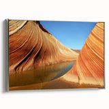 Framed canvas of Arizona Coyote Buttes landscape art with colorful rock formations, ideal for living room decor.