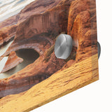 Large abstract depiction of Glen Canyon in muted earth tones on acrylic glass, ideal for dining room art.