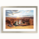 Textured art print of Glen Canyon in Arizona, featuring abstract earthy tones on a framed silver mat, ideal for bedroom art.
