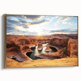 Framed canvas depicting Glen Canyon in muted earth tones, ideal for bedroom wall art.