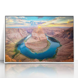 Framed acrylic print of the Grand Canyon in muted earth tones, suitable for modern art wall decor.