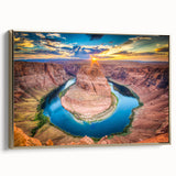 Framed canvas featuring a landscape painting of the Grand Canyon in muted earth tones, ideal for bedroom wall art.
