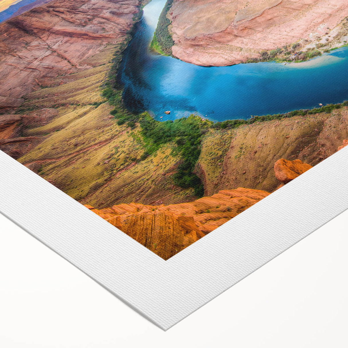 Art deco poster of the Grand Canyon in muted earth tones on a rolled canvas, suitable for dining room wall art.