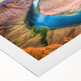 Art deco poster of the Grand Canyon in muted earth tones on a rolled canvas, suitable for dining room wall art.