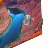 Acrylic print of Horseshoe Bend in Arizona, featuring large abstract tones of blue and orange, ideal for dining room art.