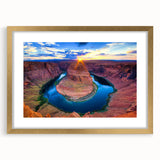 Extra large framed print of Horseshoe Bend with textured surface, in muted earth tones, ideal for living room decor.