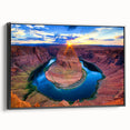 Black and white framed canvas of Horseshoe Bend, Arizona, ideal for bedroom wall decor.