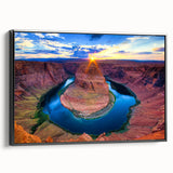 Black and white framed canvas of Horseshoe Bend, Arizona, ideal for bedroom wall decor.