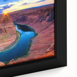 Extra large framed canvas of Horseshoe Bend in Arizona, featuring a textured black foreground with colorful sky.