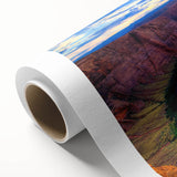 Art Deco poster of Horseshoe Bend, Arizona, with muted earth tones on rolled canvas, suitable for dining room decor.