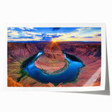 Panoramic view of Horseshoe Bend in Arizona on a rolled canvas print, featuring earthy tones, ideal for dining room wall art.