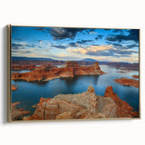 Framed canvas wall art depicting the serene landscape of Lake Powell, Arizona.
