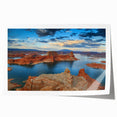 Extra large wall art featuring Arizona's Lake Powell landscape in muted earth tones on rolled canvas.