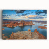Black and white photo of Lake Powell on stretched canvas, large art suitable for kitchen wall decor.