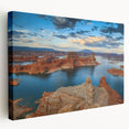 Large art print of Lake Powell, Arizona, in muted earth tones on stretched canvas, ideal for kitchen wall art.