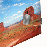 Mid-century modernist style Monument Valley landscape in muted earth tones on acrylic glass, ideal for dining room art.