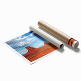 Monument Valley landscape on a rolled print, featuring earthy tones, ideal for large living room wall art.