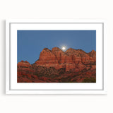 Abstract art print of Sedona landscape in muted earth tones on a framed white mat, suitable for dining room or bedroom decor.