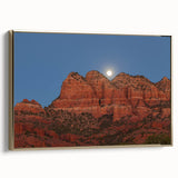 Framed canvas depicting the Sedona landscape in Arizona with earthy red and golden hues, ideal for bedroom wall art.