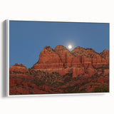 Vintage poster art of Sedona landscape on framed canvas, featuring vibrant red and orange tones, ideal for living room decor.