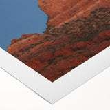 Art deco poster of Sedona landscape in muted earth tones on rolled canvas, suitable for dining room decor.