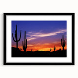 Extra large framed wall art of abstract Sonoran desert scene in vibrant colors on textured canvas.