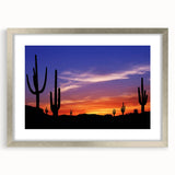 Textured art depicting the Sonoran Desert in muted earth tones, framed in silver, ideal for bedroom decor.