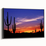 Black and white framed canvas of Sonoran desert landscape, ideal for bedroom wall decor.