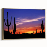 Framed canvas featuring a vintage-style landscape painting of the Sonoran Desert in Arizona, with muted earth tones.