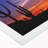 Art deco poster featuring the Sonoran Desert in muted earth tones on rolled canvas, suitable for dining room wall art.