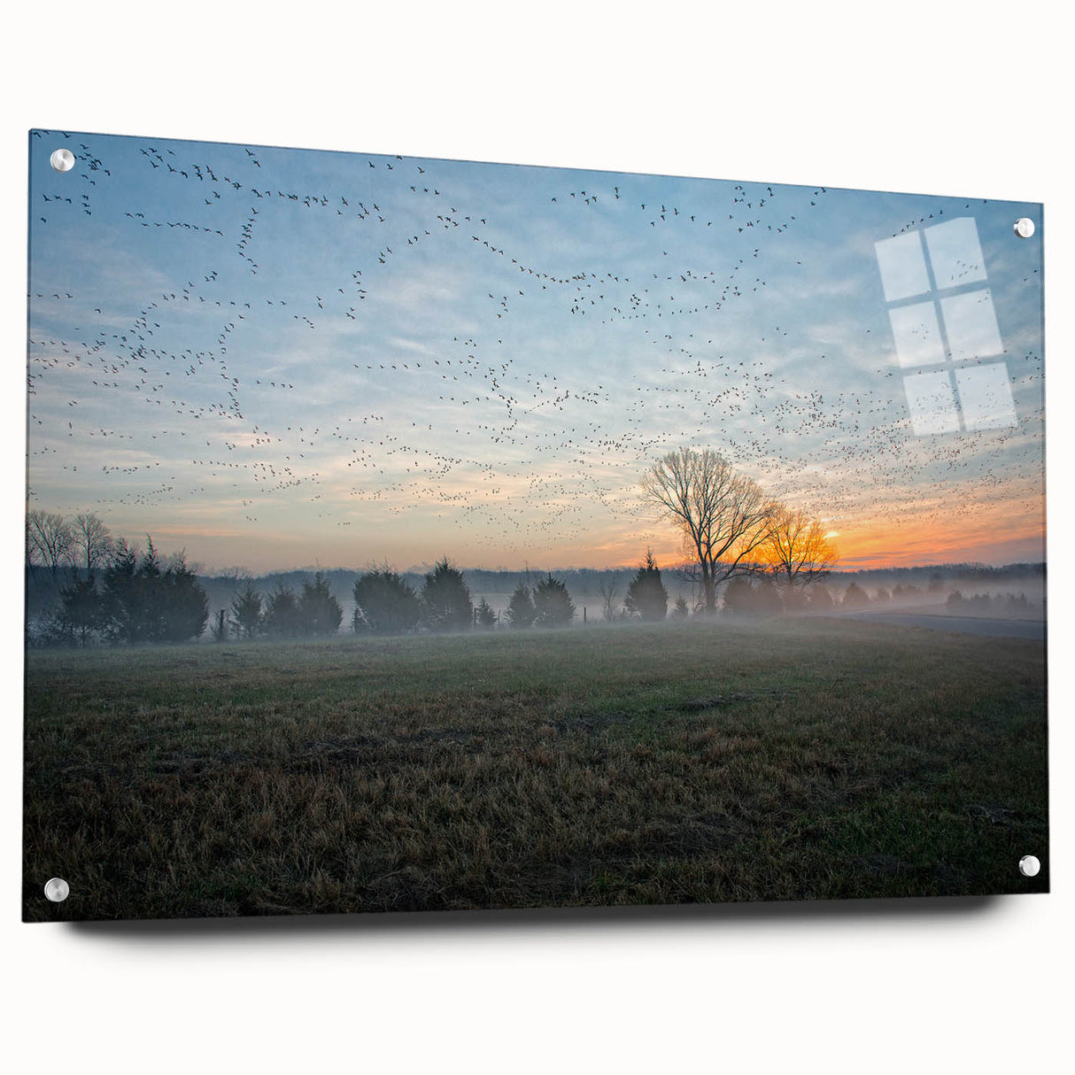 Large abstract wall art depicting a vibrant Arkansas landscape on acrylic glass, fitting for bedroom or dining room decor.