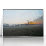 Acrylic print of an Arkansas landscape in art deco style with muted earth tones, ideal for modern nursery decor.