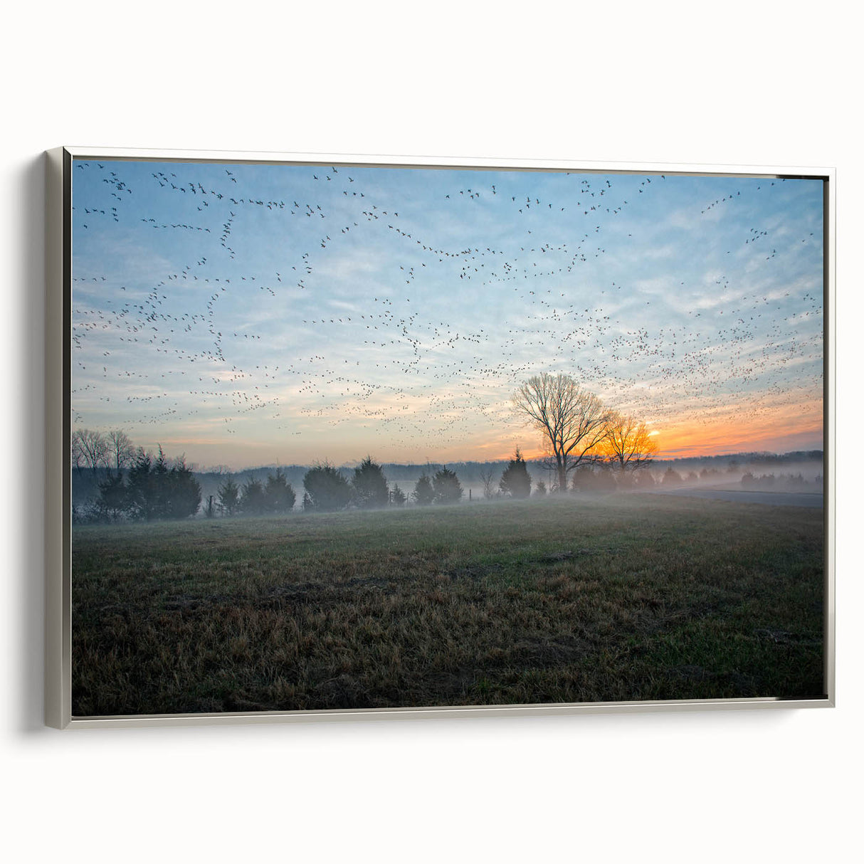 Framed canvas featuring a vintage-style landscape art painting of Arkansas scenery in colorful, muted tones.