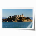 Rolled print of Alcatraz Island with muted gray and blue tones, ideal for dining room wall art.