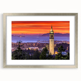 Textured abstract art print of Berkeley scenery in muted earth tones, framed in silver, ideal for bedroom art.