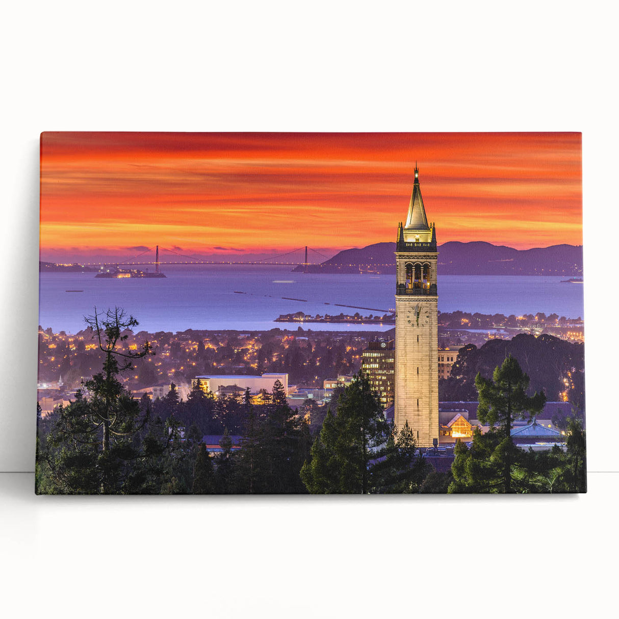 Black and white photograph of Berkeley cityscape on stretched canvas, ideal for kitchen wall art or bedroom decor.