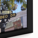 Black wall art featuring a textured Beverly Hills scenery in vibrant colors on a framed canvas, ideal for living room decor.