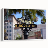 Vintage poster art of Beverly Hills with colorful accents on a large framed canvas, ideal for living room decor.