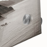 Mid-century modernist large abstract wall art of Big Sur in muted earth tones on acrylic glass.